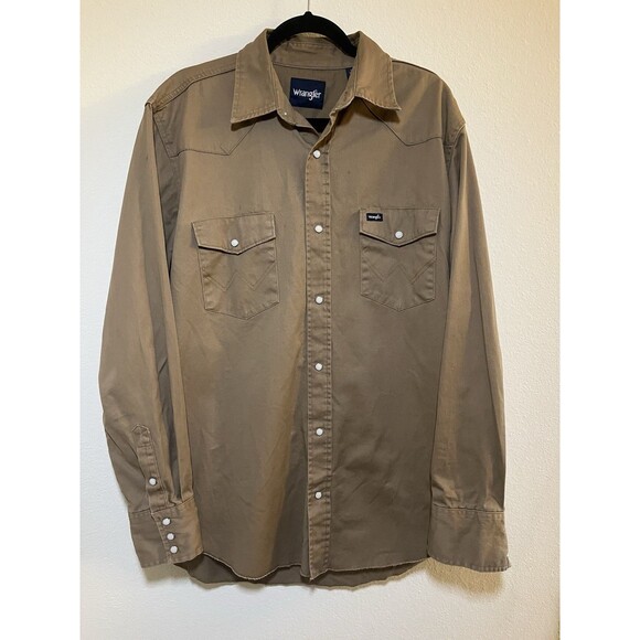 Wrangler Distressed Pearl Snap Brushpopper Heavy Duty Canvas Grunge Size L Tall - Picture 1 of 16